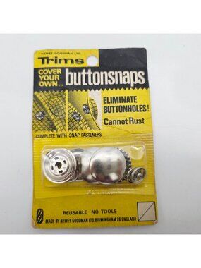 Trims Cover Your Own Button Snaps 7/8" Reusable Snap Fasteners Vintage Packaging